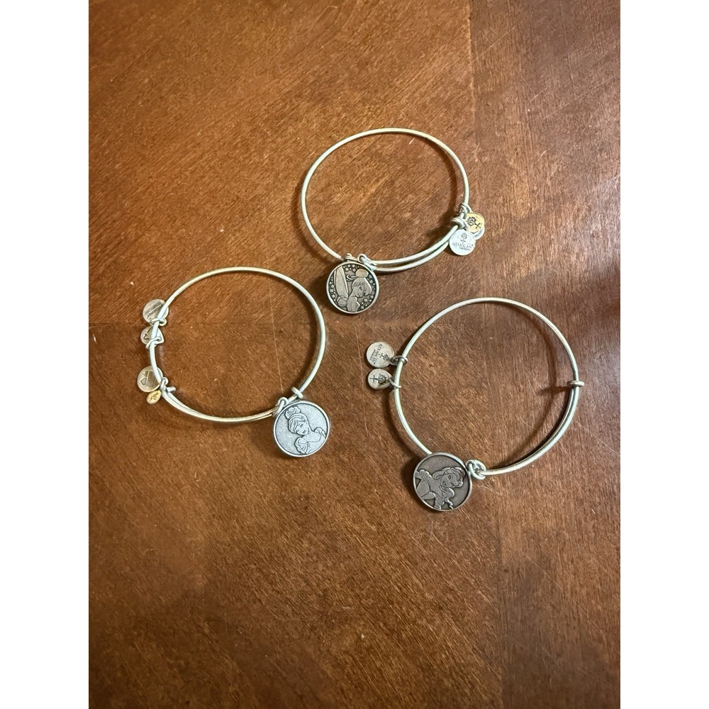 Lot of 3 Alex and Ani Disney Princess Bangles Cinderella Ariel Tinker Bell